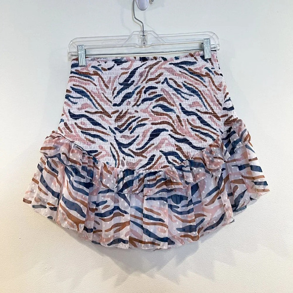 Saylor Teryn Smocked Printed Boho Puff Sleeve V Neck Two Piece Skirt Set S/M - Picture 3 of 9